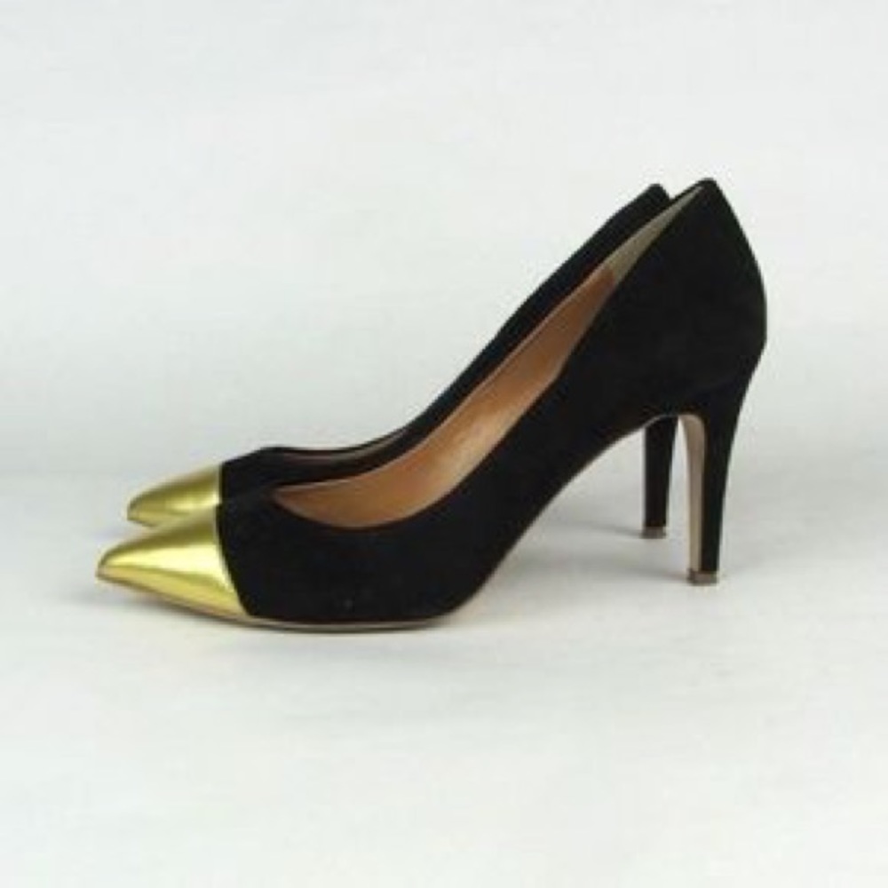 Gold cap toe pumps